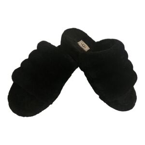 UGG Black Fuzzy Slides Slippers Women's Size 8